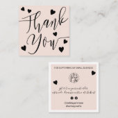 モダンハートは感謝してい、スクリプトの順序赤面ピンク スクエア名刺 (正面/裏面)