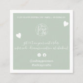 モダンハートは感謝していSage Greenをオーダーする スクエア名刺 (裏面)