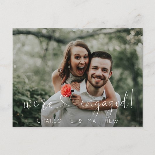 モダンハートはPHOTO付き婚約した婚約 案内ポストカード (正面)