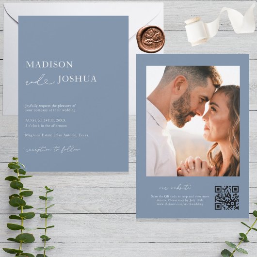 モダンハートカリグラフィー写真QRコード招待状 招待状