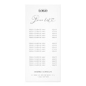 モダンハートスクリプトとロゴのミニマル価格リスト ラックカード (正面)