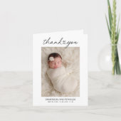 モダンハートスクリプトカスタム新生児ベイビー写真 サンキューカード (正面)
