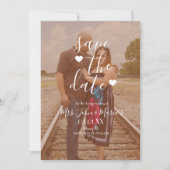 モダンハートスクリプト写真の保存日付 招待状 (正面)