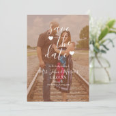 モダンハートスクリプト写真の保存日付 招待状 (スタンド正面)