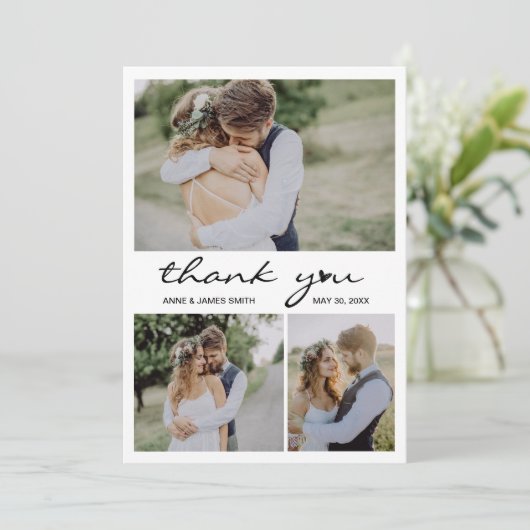 モダンハートスクリプト写真コラージュ編集可能メッセージ サンキューカード (スタンド正面)