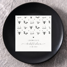 モダンハートスクリプト＆ブラックランジェリー ブライダルシャワー スタンダードカクテルナプキン