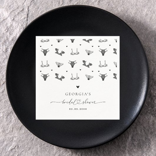 モダンハートスクリプト＆ブラックランジェリー ブライダルシャワー スタンダードカクテルナプキン