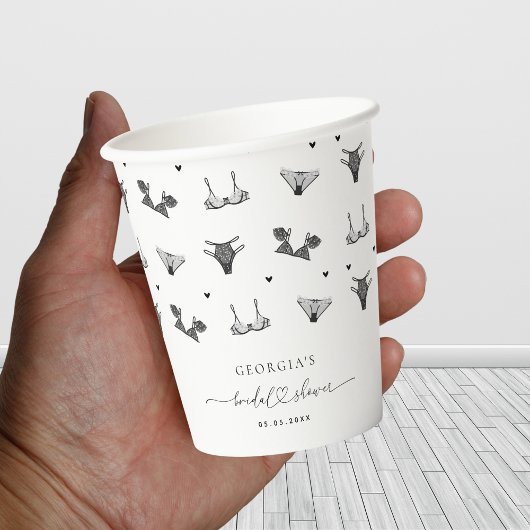 モダンハートスクリプト&ブラックランジェリー ブライダルシャワー 紙コップ