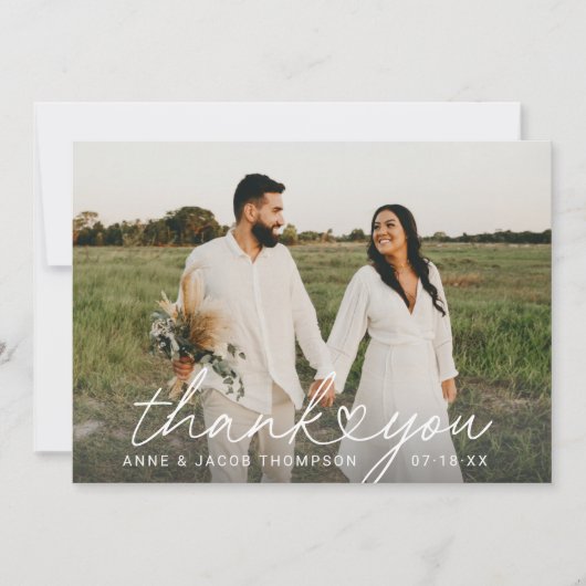 モダンハートスパーソナライズされたト結婚の写真 サンキューカード (正面)