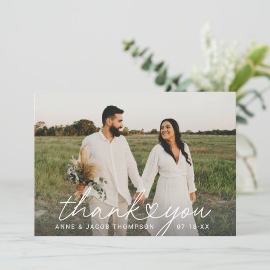 モダンハートスパーソナライズされたト結婚の写真 サンキューカード (スタンド正面)