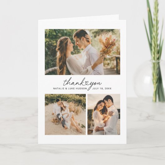 モダンハートス結婚クリプトの写真コラージュ サンキューカード (正面)