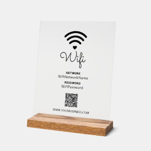 モダンハートデザインのビジネスWiFiパスワード表示 アクリルサイン