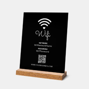 モダンハートデザインのビジネスWiFiパスワード表示 アクリルサイン