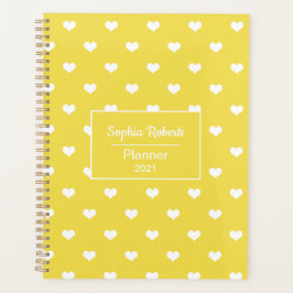 モダンハートパターン黄と白パーソナライズされた プランナー手帳