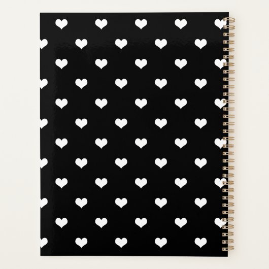 モダンハートパターン黒パーソナライズされた プランナー手帳 (裏面)