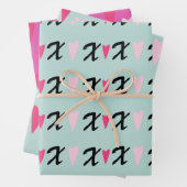 モダンハートピンクXとハートパターン ラッピングペーパーシート (インサイチュ)