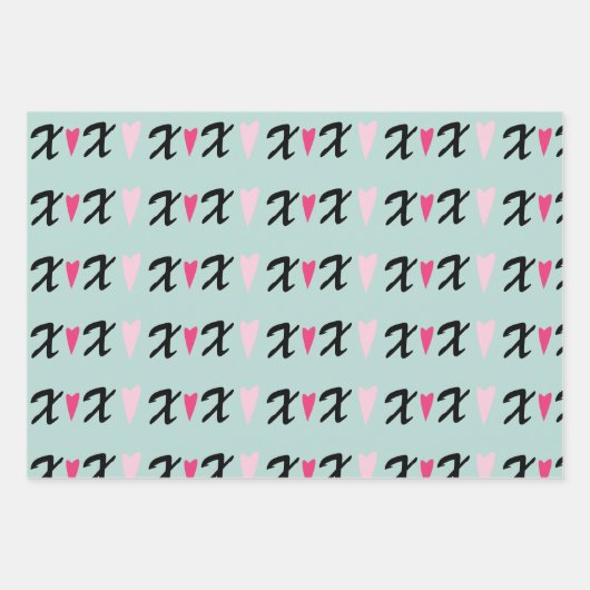 モダンハートピンクXとハートパターン ラッピングペーパーシート (正面)