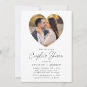 モダンハートフォトカップルのシャワー 招待状 (正面)