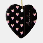 モダンハートブラックピンクパーソナライズされたハート セラミックオーナメント (右)