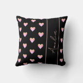 モダンハートブラックピンクパーソナライズされた クッション (裏面)
