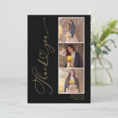 モダンハートブラック金ゴールド卒業サンキューカード サンキューカード (スタンド正面)