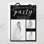 モダンハートブラック&ホワイトの誕生日パーティー (正面/裏面)