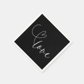 モダンハートブラック&ホワイトミニマルロブ結婚ス スタンダードカクテルナプキン (角)