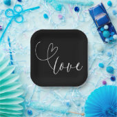 モダンハートブラック&ホワイトミニマルロブ結婚ス ペーパープレート (パーティー)