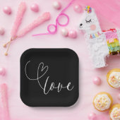 モダンハートブラック&ホワイトミニマルロブ結婚ス ペーパープレート (パーティー)