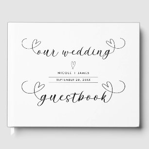 モダンハートブラック&ホワイトミニマル結婚ズ ゲストブック