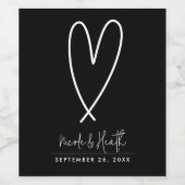 モダンハートブラック&ホワミニマルイ結婚ト ワインラベル (シングルラベル)