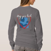 モダンハートプリントフロントとバック女性グレー Tシャツ (裏面)