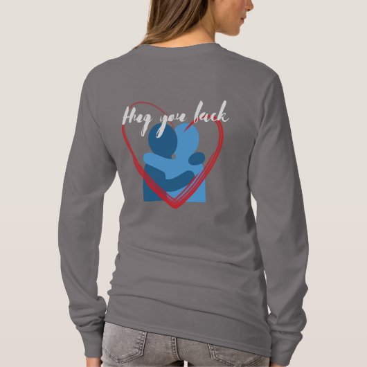 モダンハートプリントフロントとバック女性グレー Tシャツ (裏面)