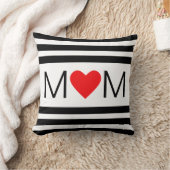 モダンハートマムオンブラック&ホワイトストライプの クッション (ブランケット)
