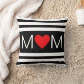 モダンハートマムオンブラック&ホワイトストライプの クッション (ブランケット)