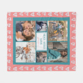 モダンハートラブピンクフォトコラージュおばあちゃん フリースブランケット (正面(横))