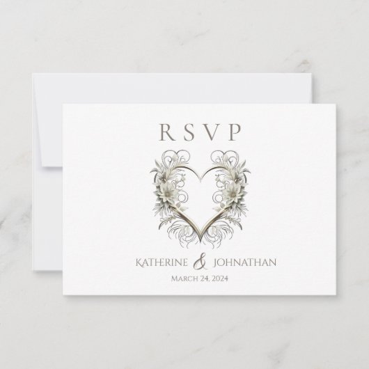 モダンハート付き結婚の花 出欠カード (正面)