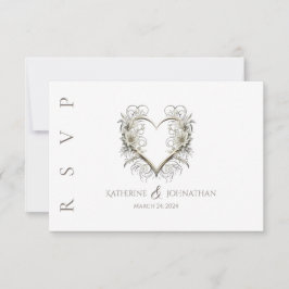 モダンハート付き結婚の花 出欠カード