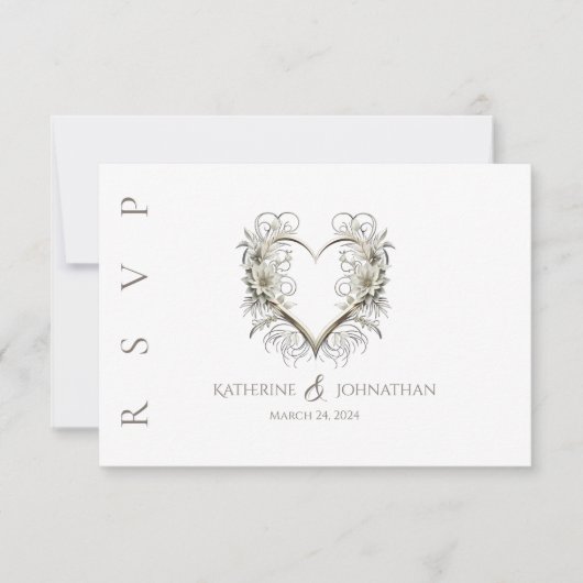 モダンハート付き結婚の花 出欠カード (正面)