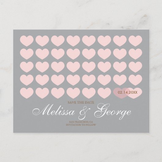 モダンハート保存日:シルバー 案内ポストカード (正面)