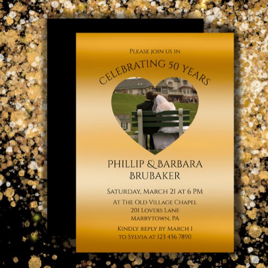 モダンハート写真ゴールデン50結婚周年記念 招待状