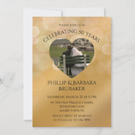 モダンハート写真ゴールデン50結婚周年記念 招待状