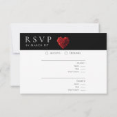 モダンハート型赤バラ返信カード 結婚式用 出欠カード (裏面)