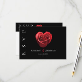 モダンハート形レッドローズRSVP-結婚s- 出欠カード