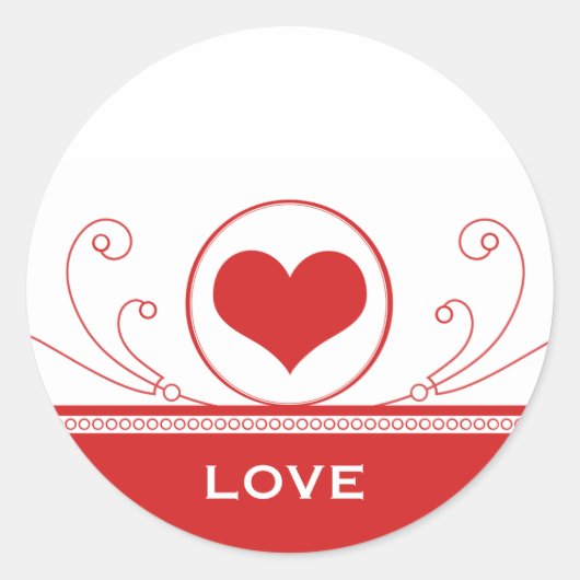 モダンハート旋回ステッカー、赤 ラウンドシール (正面)