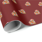 モダンハート暗赤色パターンのラッピング紙 ラッピングペーパー (ロールコーナー)