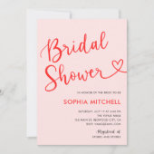 モダンハート書道ブライダルシャワーピンクレッド 招待状 (正面)