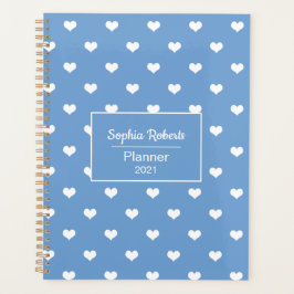 モダンハート模様が青パーソナライズされたい プランナー手帳