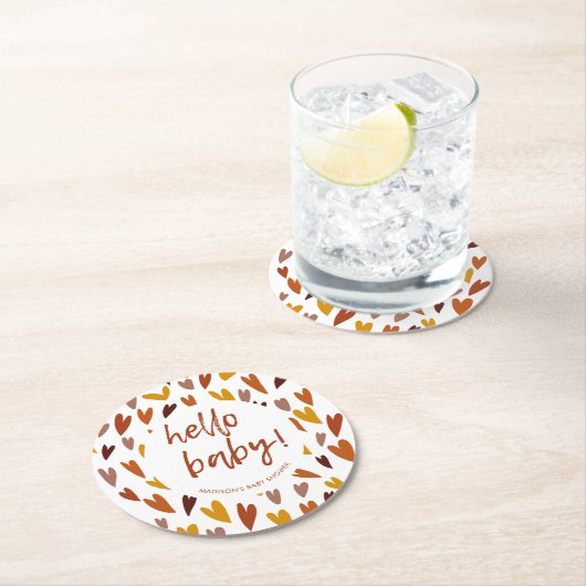 モダンハート男女兼用ベビーシャワーパーティー ラウンドペーパーコースター (インサイチュ)