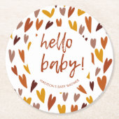 モダンハート男女兼用ベビーシャワーパーティー ラウンドペーパーコースター (正面)